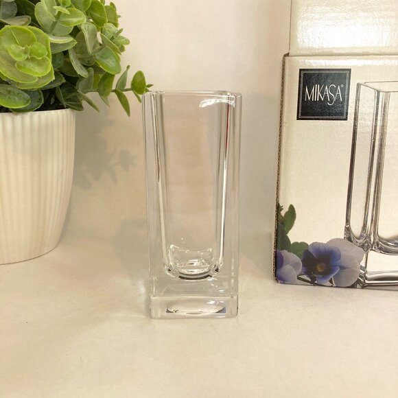 Mikasa Brookside Square Crystal Bud Vase 4.25" - Picture 1 of 8